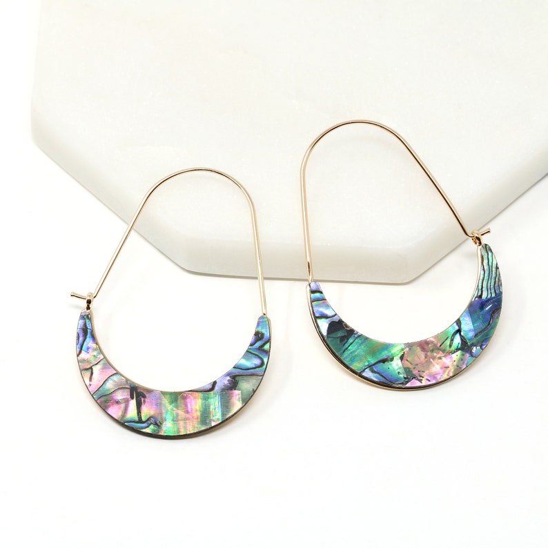 Crescent Resin Earring, Geometric Earring, Acetate Statement Earring, Semicircle Hoop Earring, Abalone Hoop, Gifts For Her, Modern Earring ABALONE Gold