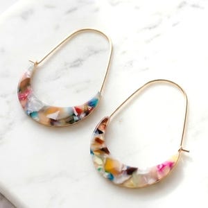 Crescent Resin Earrings, Geometric Earrings, Resin Statement Earrings, Semicircle Hoop Earrings, Abalone Hoop, Gifts For Her, Modern Earring