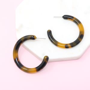 43mm Tortoise Resin Tube Hoop Earrings, Lightweight Statement Hoop Earrings, Minimalist Resin Hoops, Gift For Her, Everyday Hoop Earrings