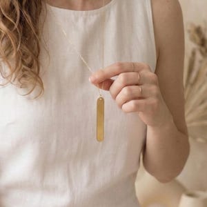 Modern Bar Pendant Long Necklace Gold, Bar Long Gold Necklace, Stacking Necklace, Minimalist Necklace, Gifts For Her, Everyday Necklace Gold image 3