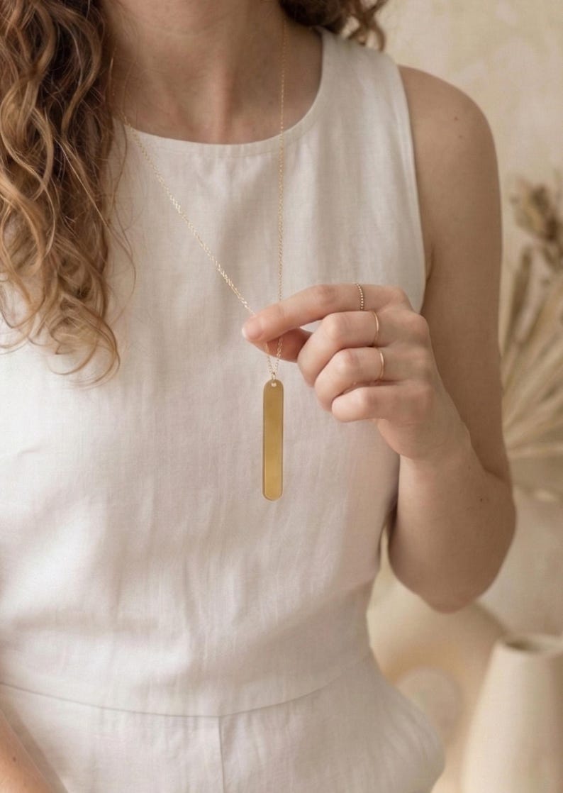 Modern Bar Pendant Long Necklace Gold, Bar Long Gold Necklace, Stacking Necklace, Minimalist Necklace, Gifts For Her, Everyday Necklace Gold image 3
