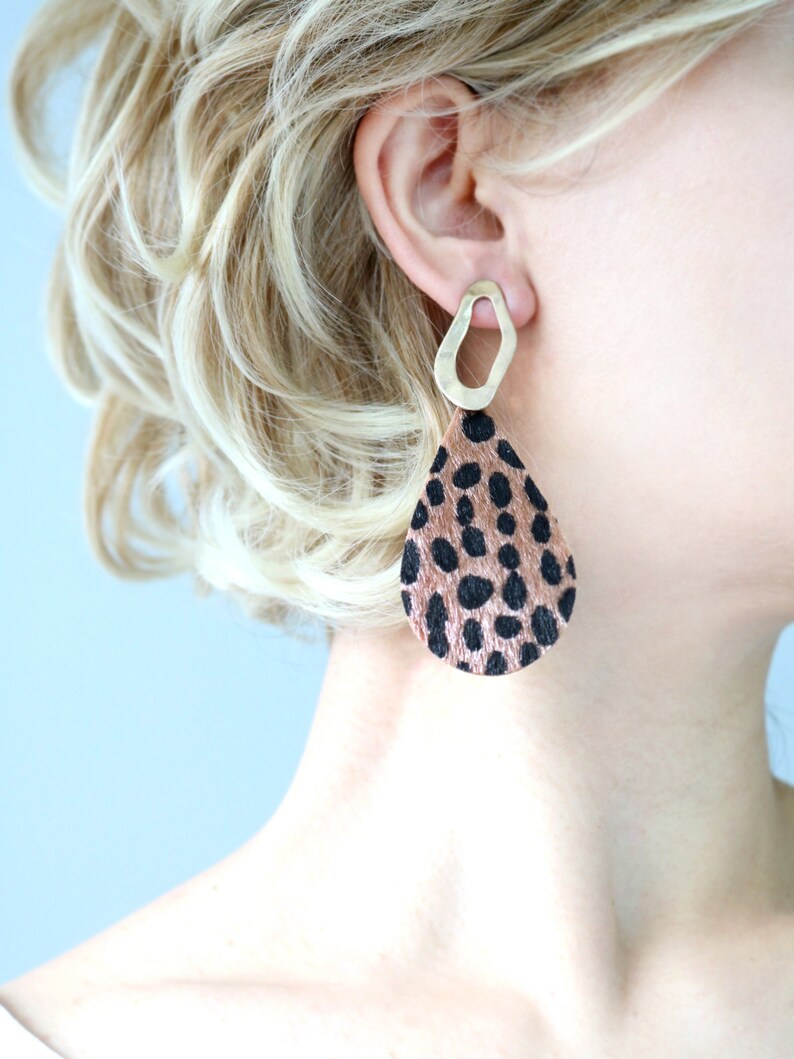 Teardrop Leather Dangle & Drop Earrings Leopard Earrings Etsy