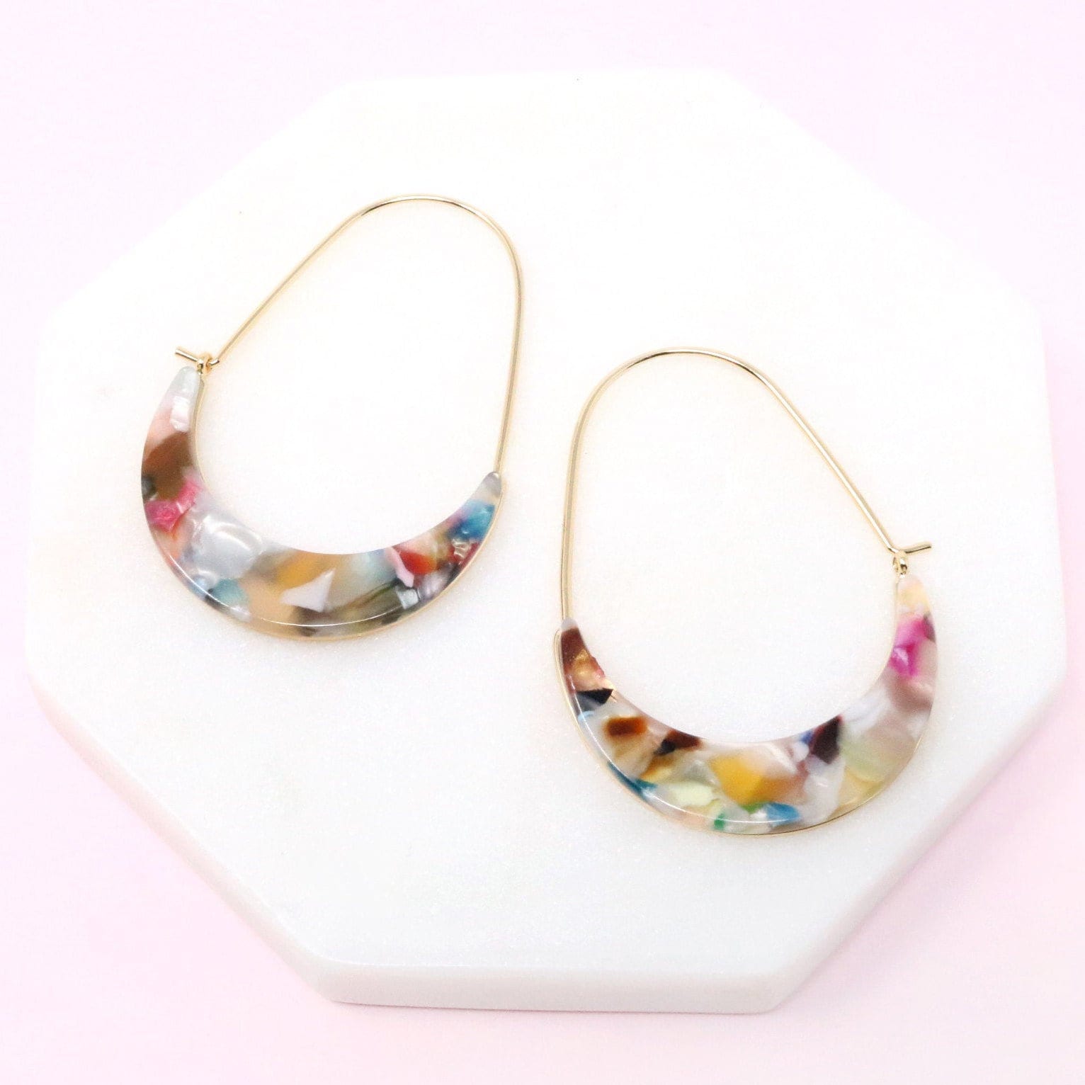 Crescent Resin Earrings, Geometric Earrings, Resin Statement Earrings, Semicircle Hoop Earrings, Abalone Hoop, Gifts For Her, Modern Earring