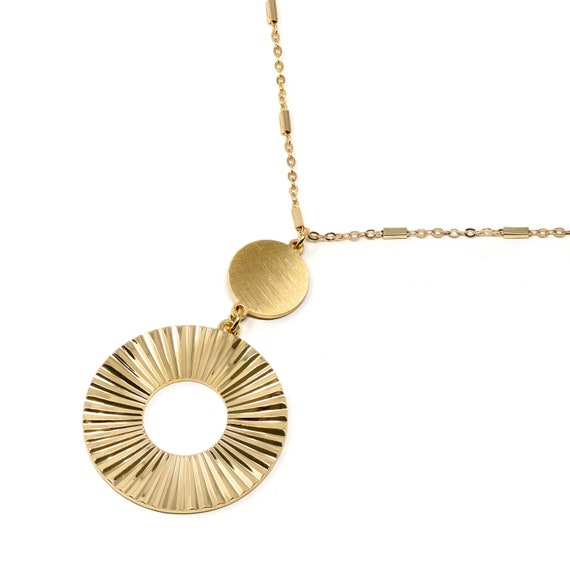 Modern Necklace Gold Circle Necklace Circle Pendant Etsy