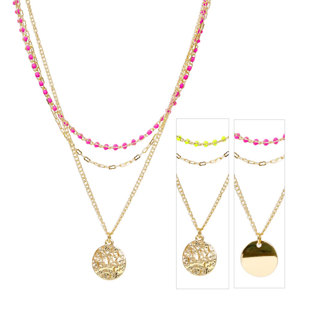 Dainty 3 Layered Charm Necklace Set, Modern Neon Chain Layered Necklace, Jewelry Gifts for Her ...