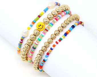 Smiley Face Bead Bracelet, Stackable bracelets set, Multi Color, Stackable Bracelets beaded, Gift for Her, Beaded Bracelets For Women, Emoji