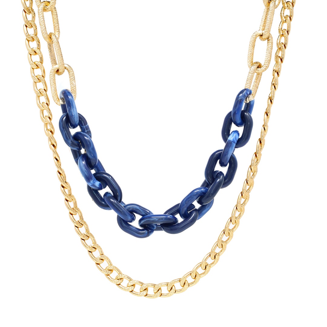 Double Layered Resin Chain Necklace Set, Curd Chain Layered Necklace, 2