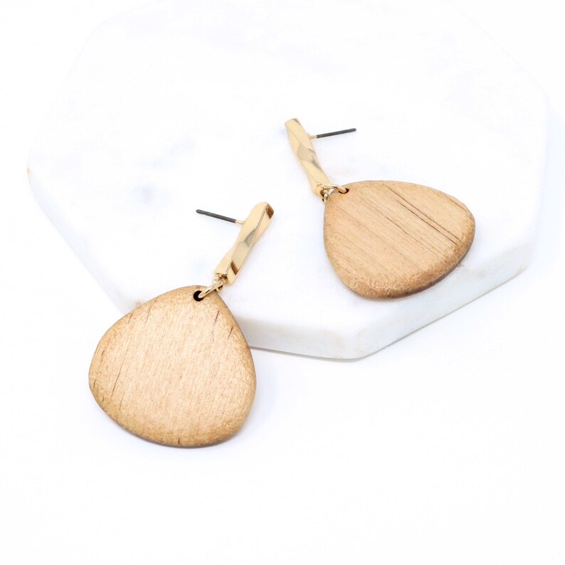 Natural Wooden Dangle & Drop Earring, Statement Earring, Teardrop Drop Earrings, Fashion Earrings, Gift For Her, Lightweight Wooden Earrings image 1