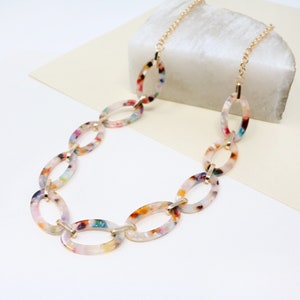 Resin Chain Link Necklace, Resin Link Necklace, Lightweight Statement Long Necklace, Bib Necklace, Everyday Geometric Necklace, Gift For Her