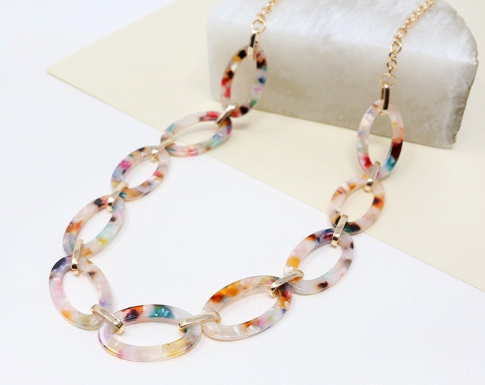 Acetate Link Necklace Chunky Acetate Chain Necklace Cellulose Chain Statement Necklace Acrylic