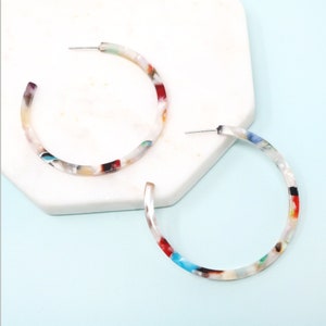 50mm Resin Hoop Earrings, Circle Round Hoop Earrings, Acetate Earrings, Statement earrings, Simple Resin Hoops, Multi Acetate, Gifts For Her
