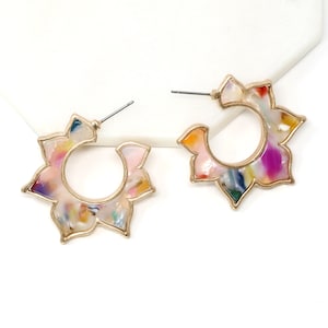 Floral Resin Hoop Statement Earrings, Flower Earrings, Gifts For Her, Multi Color Resin Earrings, Modern Acrylic Earrings, Minimalist Hoops