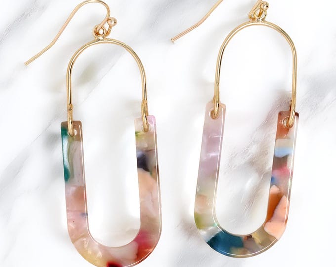 Multi-Color Resin Dangle Earrings, Modern Geometric Acrylic Jewelry, Lightweight Resin Statement Jewelry