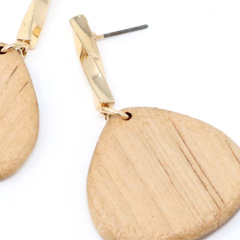 Natural Wooden Dangle & Drop Earring, Statement Earring, Teardrop Drop Earrings, Fashion Earrings, Gift For Her, Lightweight Wooden Earrings image 4