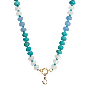 Semi-Precious Stone Beaded Necklace, Crystal Point Charm, Natural Stone Beaded, Turquoise, Green, Black