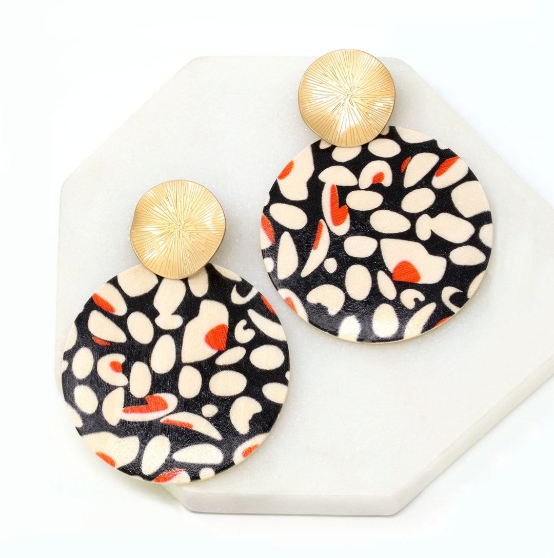 Natural Wooden Dangle & Drop Earring, Animal Printed Wood Earring