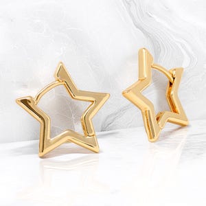 Modern Star Huggie Earrings, Celestial Earrings, Star Hoop Earrings Gold, Minimalist Huggie Earrings, Lightning Bolt Earrings, Gift For Her