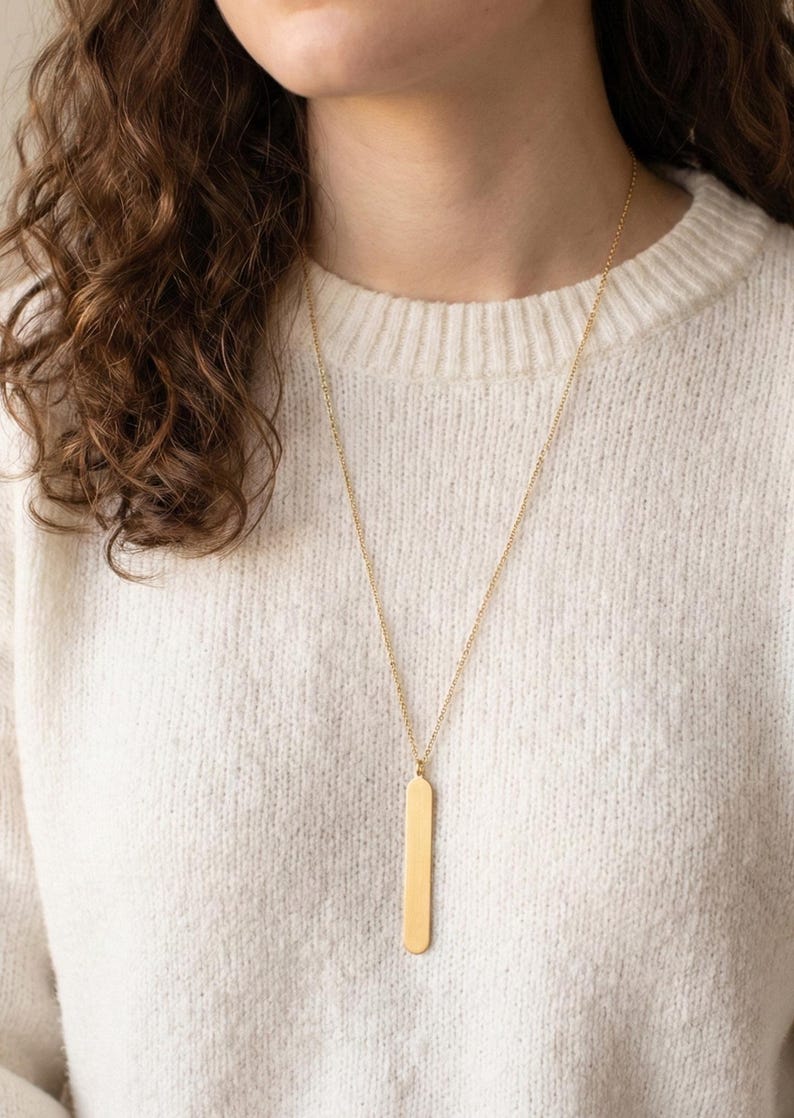 Modern Bar Pendant Long Necklace Gold, Bar Long Gold Necklace, Stacking Necklace, Minimalist Necklace, Gifts For Her, Everyday Necklace Gold image 4