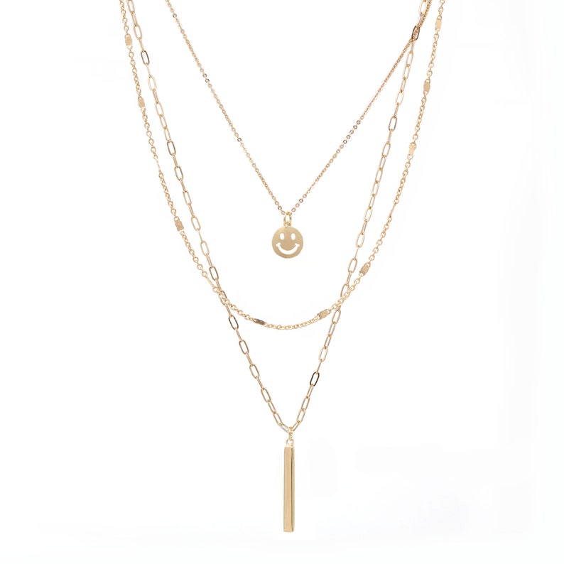 Smiley Face Necklace Gold Smile Emoji Necklace 3 Layer Etsy