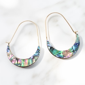 Abalone Hoop Earrings, Abalone Natural Shell Hoop Earrings, Lightweight Statement Earrings, Crescent Hoop Earrings, Gift For Her, Minimalist