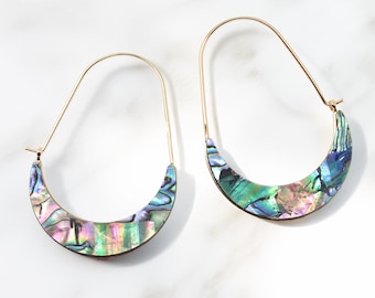 Abalone Hoop Earrings, Abalone Natural Shell Hoop Earrings, Lightweight Statement Earrings, Crescent Hoop Earrings, Gift For Her, Minimalist