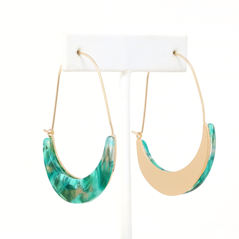 Crescent Resin Earring, Geometric Earring, Acetate Statement Earring, Semicircle Hoop Earring, Abalone Hoop, Gifts For Her, Modern Earring image 2