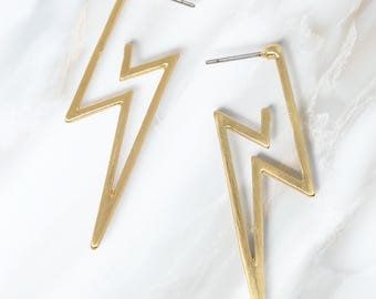 Lightning Bolt Modern Hoop Earrings, Lightweight Statement Earrings, Lightning Bolt Filigree Earrings, Minimalist Hoops, Gifts Fort Her