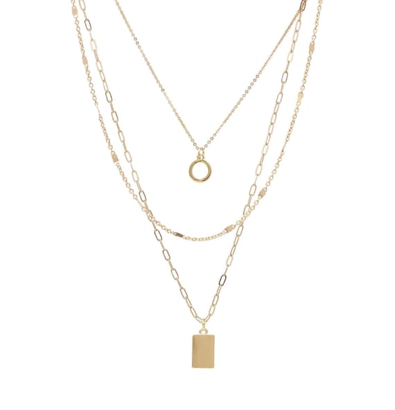 3 Tier Modern Charm Necklace Set With A Detangler Clasp, Triple Layered Paperclip Chain Necklace, 3 Layered Charm Necklace For Her