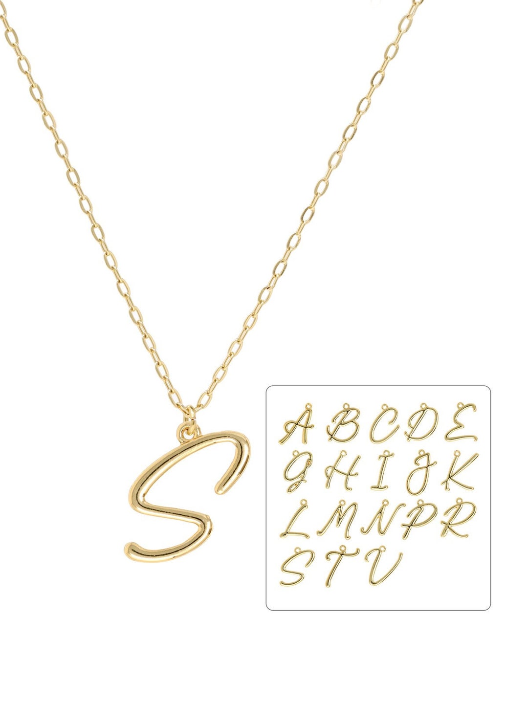 Gold Filled Chain Script Initial Letter Charm Necklace,personalized ...
