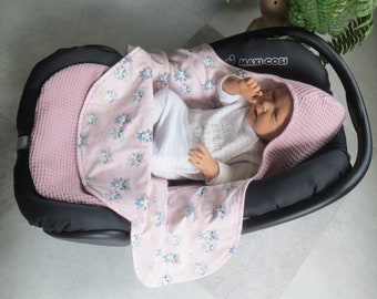 Maxi-Cosi-Decke Waffelpique rosa mit Katzenmotiven