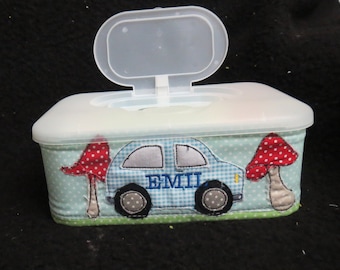 Wet wipe box - Car with name embroidery -