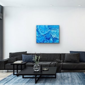 Ocean Inspired Blue and White Fluid Acrylic Abstract Art on Canvas ...