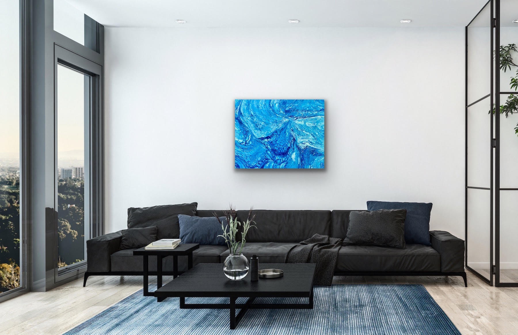 Ocean Inspired Blue and White Fluid Acrylic Abstract Art on Canvas ...