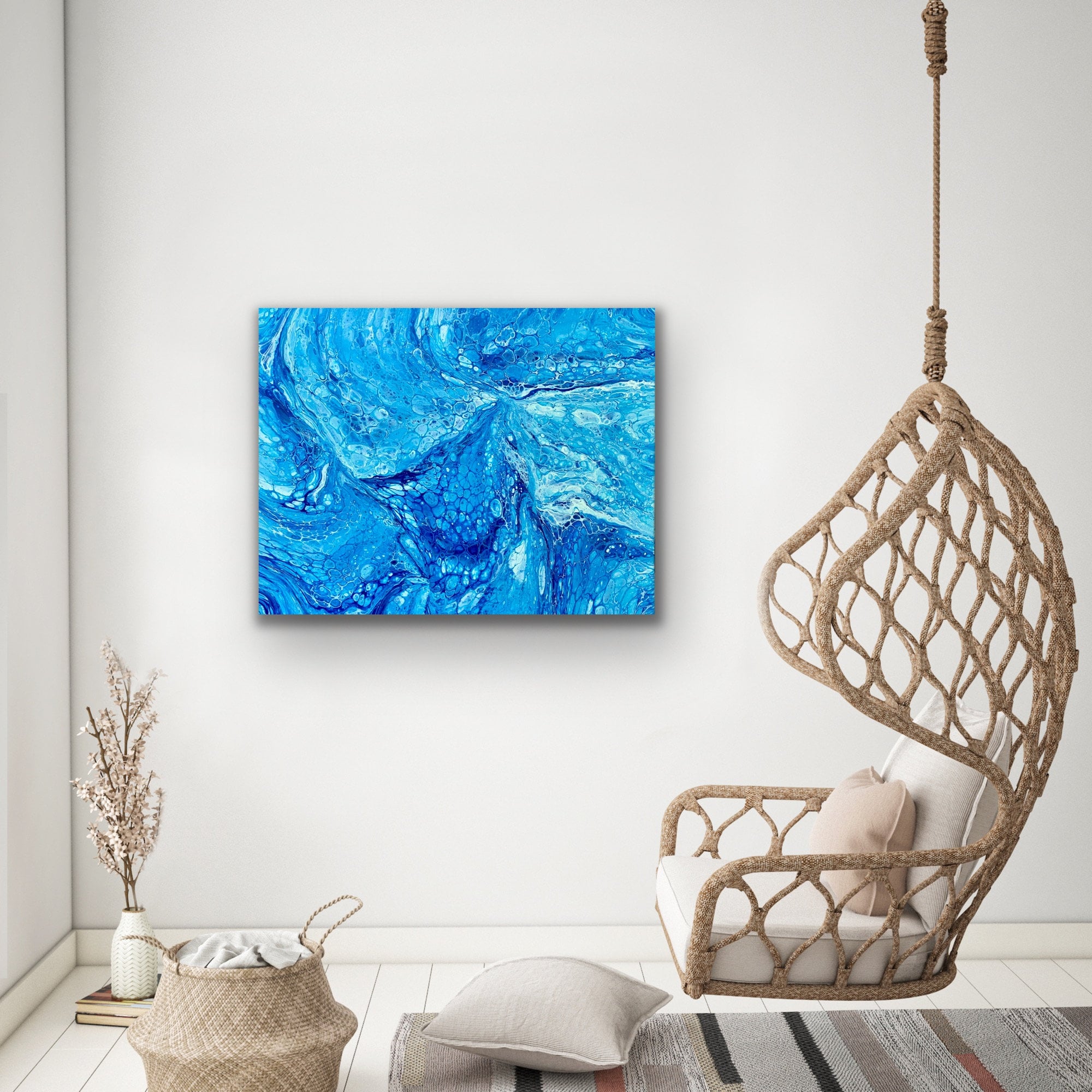 Ocean Inspired Blue and White Fluid Acrylic Abstract Art on Canvas ...