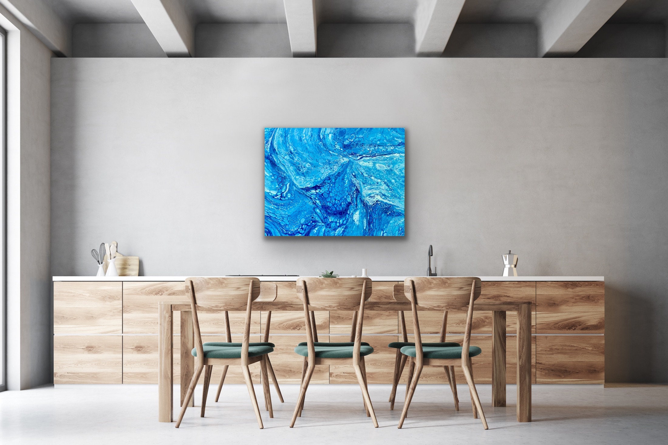 Ocean Inspired Blue and White Fluid Acrylic Abstract Art on Canvas ...