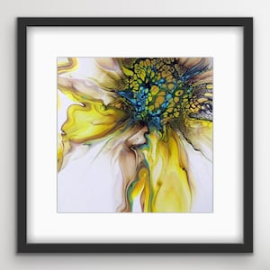 Beautiful Sunflower Inspired Abstract Fluid Art Acrylic Pour Giclée Print