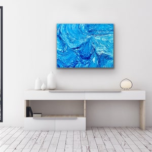 Ocean Inspired Blue and White Fluid Acrylic Abstract Art on Canvas ...
