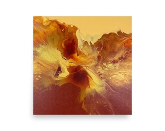 Red Oxide and Yellow Dutch Pour Abstract Fluid Art Acrylic Pour Print. Giclee Print.