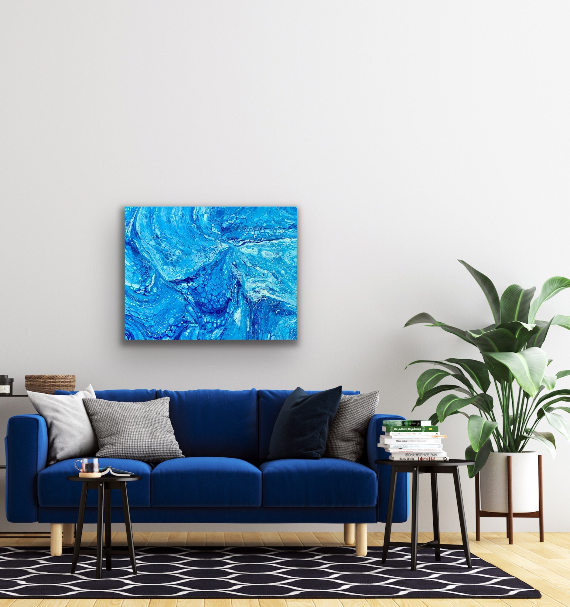 Ocean Inspired Blue and White Fluid Acrylic Abstract Art on Canvas ...