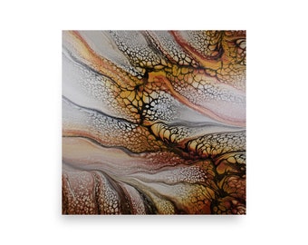 Brown and Gold Swipe and Spin Abstract Fluid Art Acrylic Pour Print. Giclee Print.