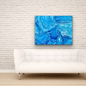 Ocean Inspired Blue and White Fluid Acrylic Abstract Art on Canvas ...
