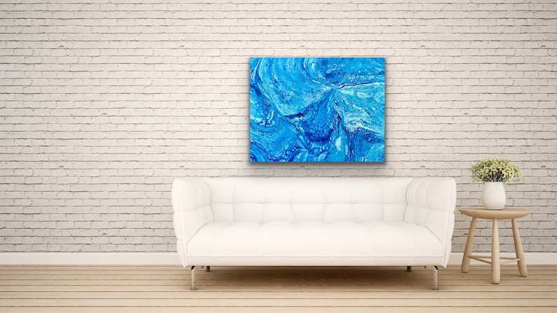 Ocean Inspired Blue and White Fluid Acrylic Abstract Art on Canvas ...