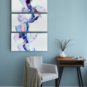 Magenta, Blue and Copper Abstract Fluid Art Acrylic Pour Triptych ...