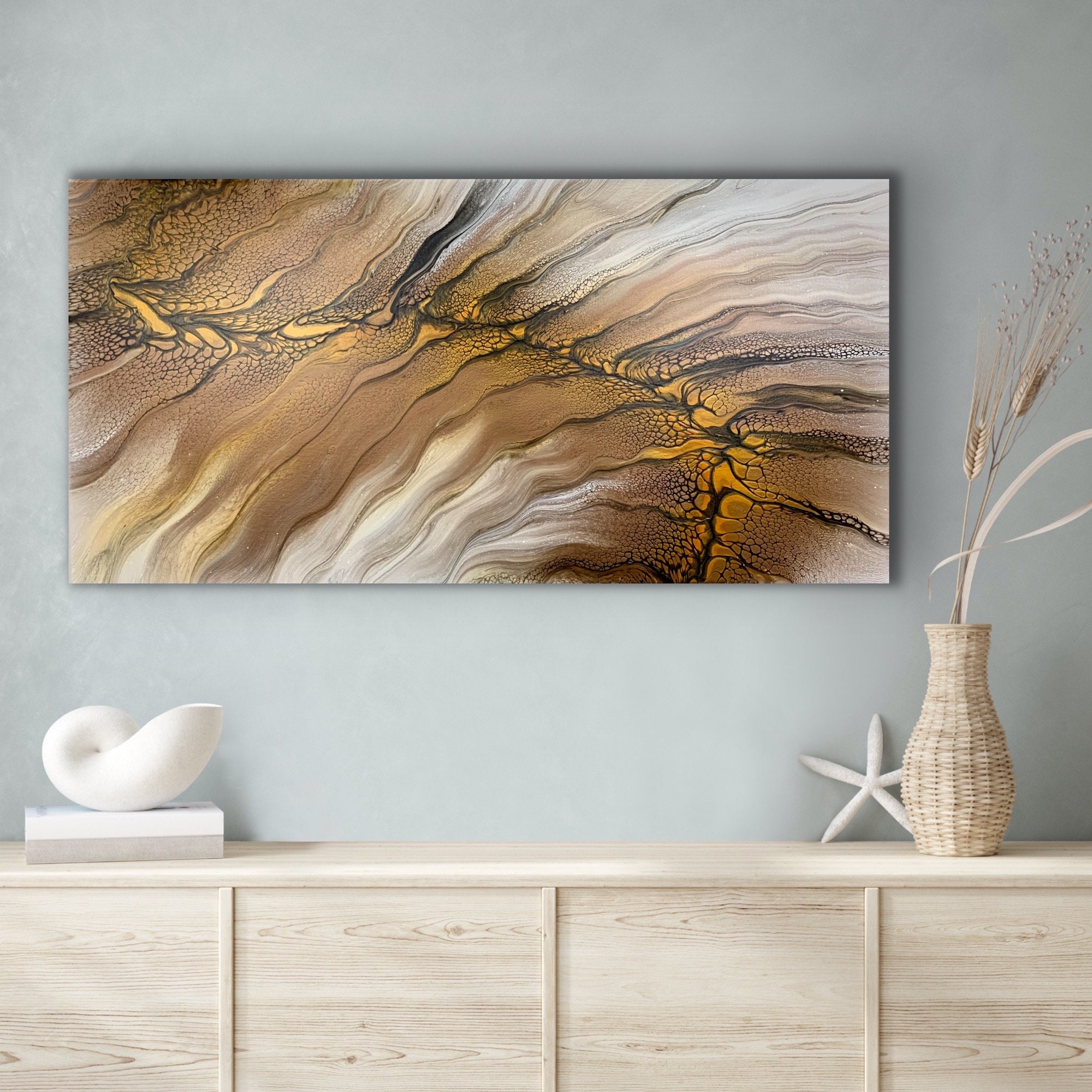 Stunning Shades of Brown and Gold Abstract Fluid Art Acrylic Pour