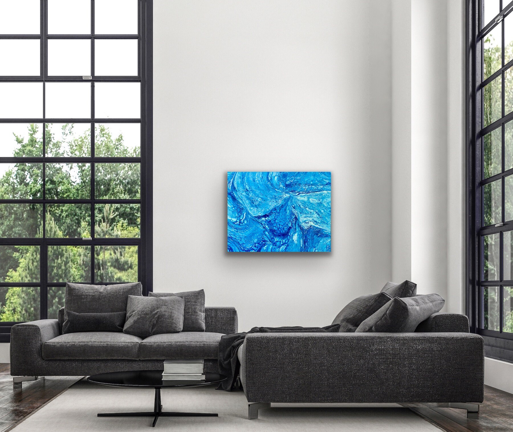 Ocean Inspired Blue and White Fluid Acrylic Abstract Art on Canvas ...