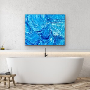 Ocean Inspired Blue and White Fluid Acrylic Abstract Art on Canvas ...