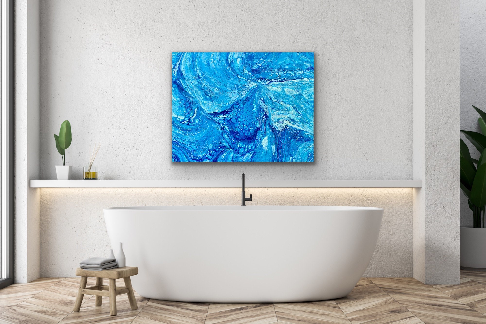 Ocean Inspired Blue and White Fluid Acrylic Abstract Art on Canvas ...
