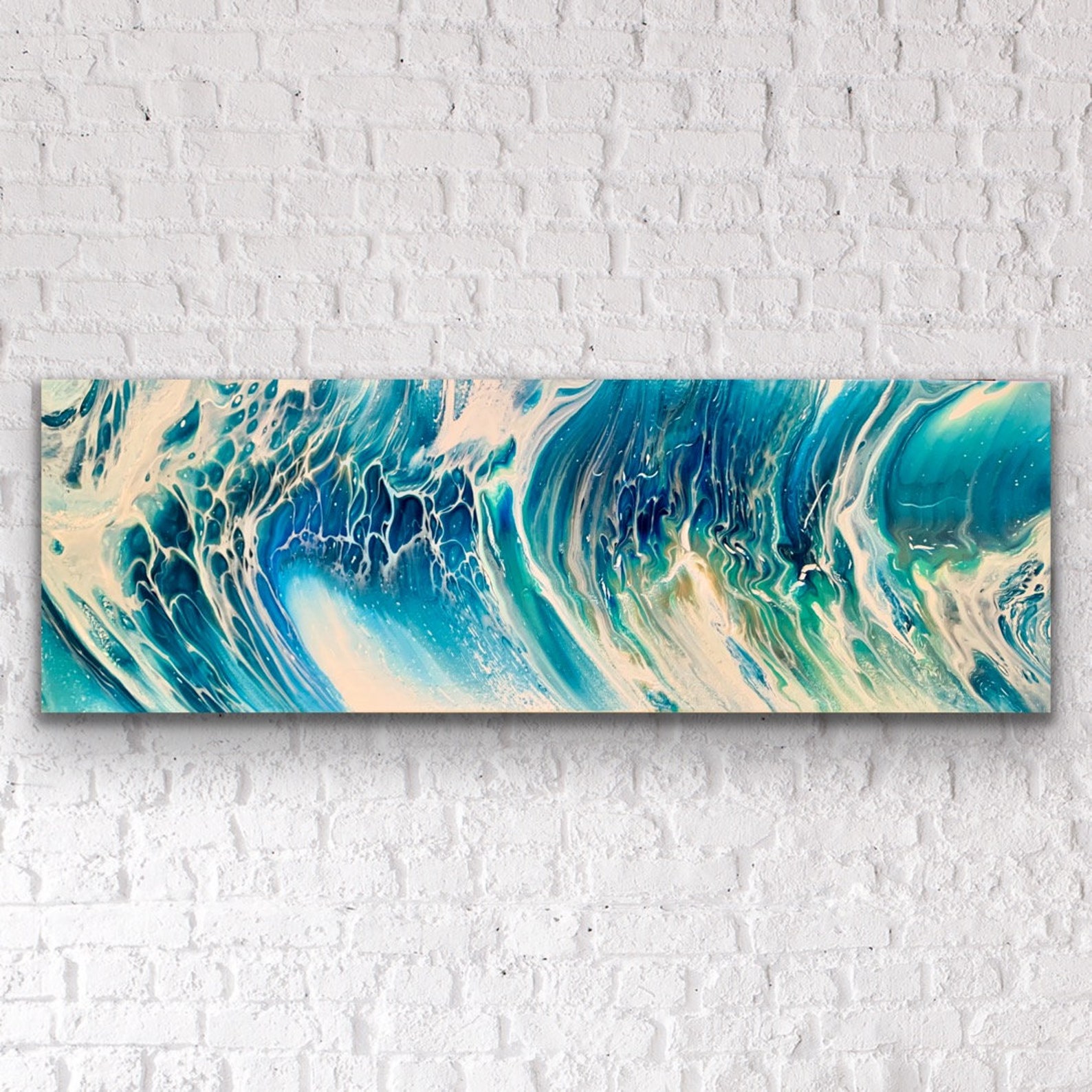 Ocean Inspired Blue, Gold and White Abstract Textured Acrylic Fluid Art ...