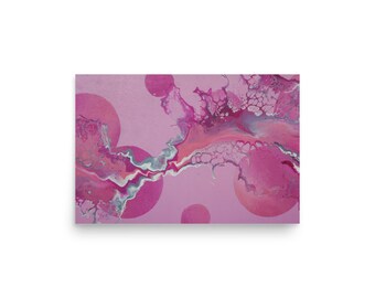 Shades of Pink and Peach Abstract Fluid Art Acrylic Pour Space and Galaxy Inspired Print. Giclee Print.