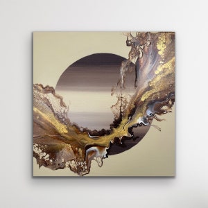 Beautiful Shades of Brown, Gold and Beige on Gradient Background Abstract Fluid Art Acrylic Dutch Pour Painting. Canvas size: 12"x 1.5"x 12"